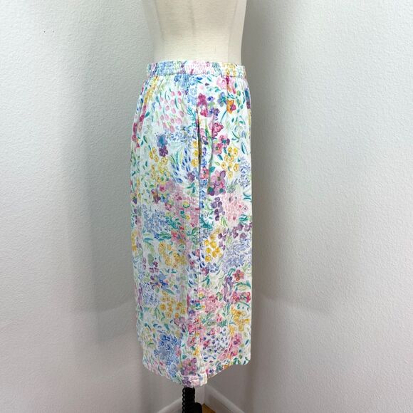 Vtg 90s Koret Womans Spring Floral Skirt Small Cotton Linen Pockets A-Line Gauzy - Picture 5 of 9